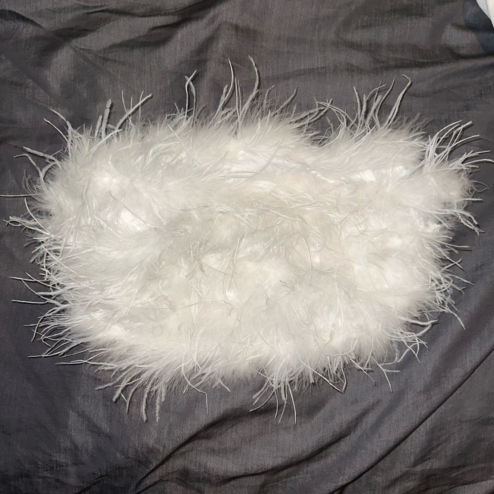 White fox feather crop top